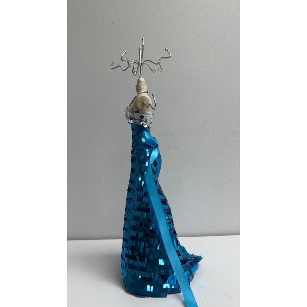 Blue Sequin Dress Mannequin Jewelry Holder – Glamorous Jewelry Organizer - Picture 4 of 5